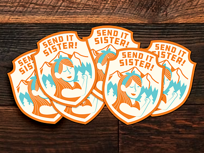 Send it Sister Stickers adventure design graphic design hiking illustration outdoors outdoorsy rock climbing stickers vector women women empowerment women in illustration