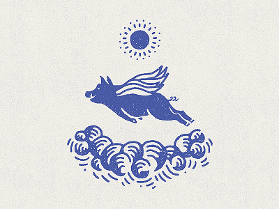 Year of the (flying) Pig animal design drawing flat flying graphic hand drawn illustration minimal pig sky sun texture vintage