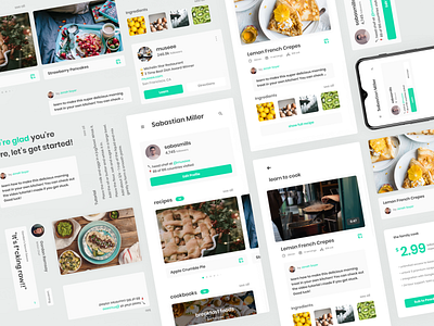 'It's F*cking Raw!!' Recipe App UI Kit app clean concept flat food green interface material minimal mobile recipe ui ui kit ux