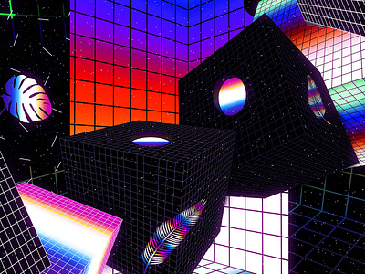 Void Vaporwave 3d 90s abstract abstract art artwork black black white chromatic colorful cubes cyberpunk daily gradient iridescent klarens poster poster art retro vaporwave void