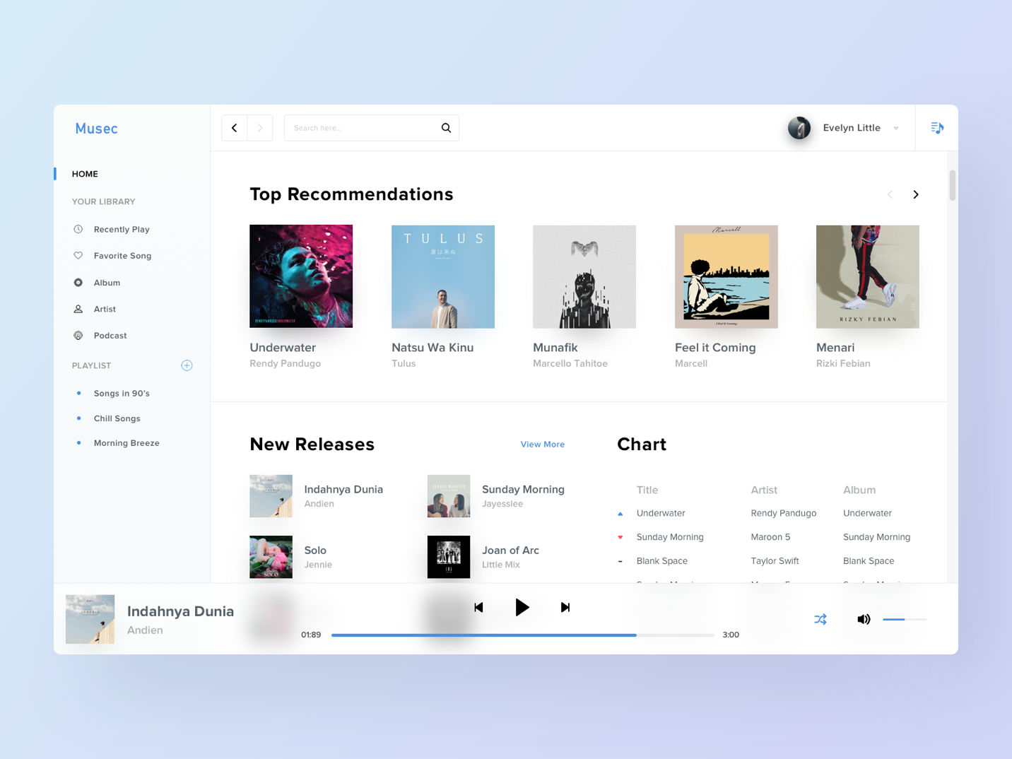 Musec - Music Player Exploration app minimalis music player sketch ui