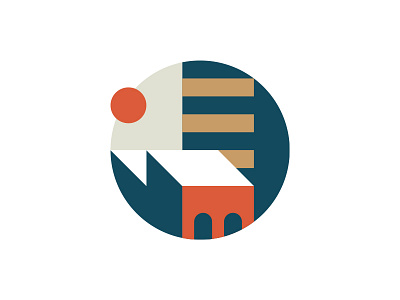Logo for urban initiative downtown factory geometric icon illustration logo mark sign skyscraper sun town urban vintage