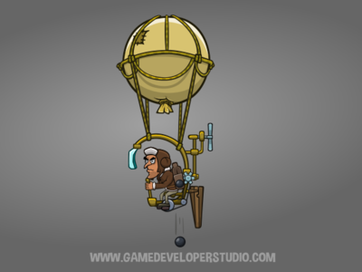 Flying contraption airship floating barrel game art game asset game developement hot air baloon