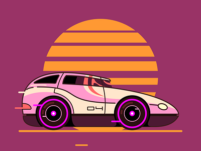 Foursche auto car challenge design febrally flat illustration racing retrowave vector