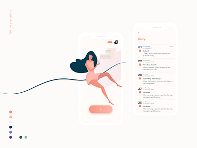 Hi, Diary! Application app avekarma color concept design diary girl hello illustration mobile application ui ux vector