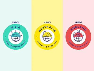 Around the World Day Icons art australia badge branding design england flat graphic design icon illustration logo merch shapes thick lines usa vector web