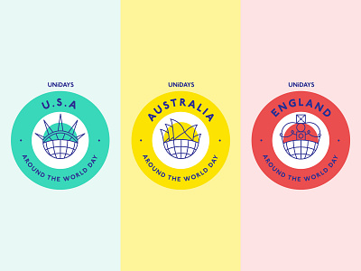 Around the World Day Icons art australia badge branding design england flat graphic design icon illustration logo merch shapes thick lines usa vector web