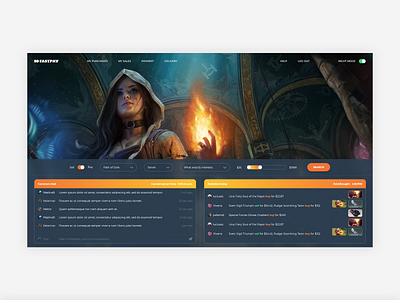 E-commerce gaming platform adobe black chat clean creative design e commerce market place night mode online game online seller purchase search bar statistic ui ux uitrends user friendly ux web webdesign
