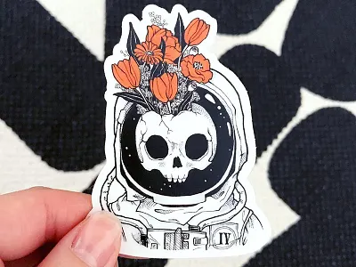 Astroskelly Sticker astronaut astroskelly illustration skull sticker stickermule