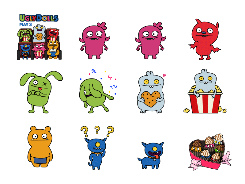 Emogi x Uglydolls animated babo cartoon cartoons character design cookie dance emogi funny happy lucky bat messaging movie movies moxy ox stickers ugly dog ugly dolls wage