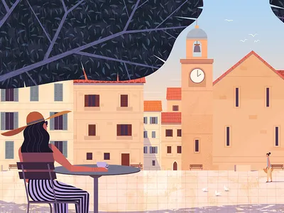 Lazy cafe coffee farniente hat illustration italy shade summer sun