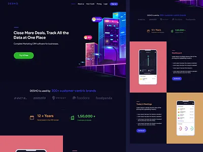 DESHO Website animation cleandesign dark ui dark website dashboard dasshboard app design fun multicolor redesign typography ux vector website