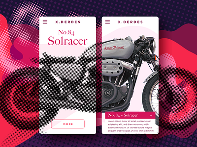 UX/UI Mobile App: color explore app bontorno branding cafe racer color color exploration custom design digital flat graphic halftone illistration motorcycle pink type typography ux ui web website