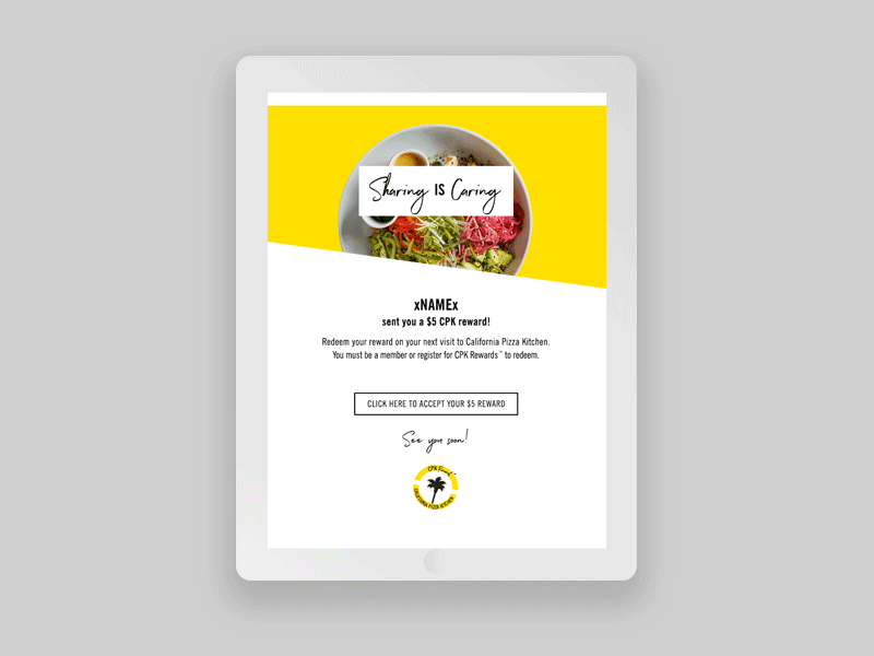 California Pizza Kitchen Rewards Emails app app branding branding design gif animation graphic design graphics