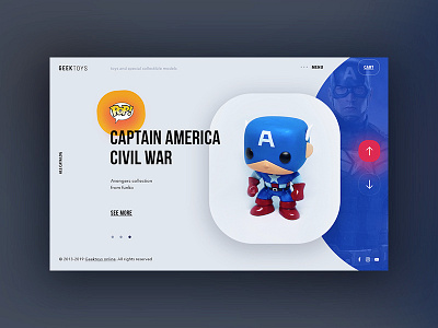 Geektoys simple page blue captain america concept design funko geek logo main page minimal online page design pop shop store toys ui web website