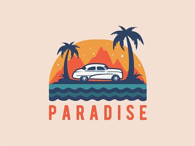 Paradise beach car holiday illustration palm paradise vacation