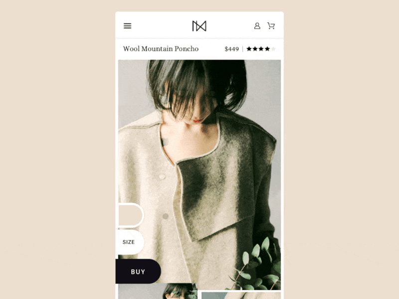 The Thumb Zone–Mobile Product Page Exploration animation color design earth tones ecommerce fashion graphic design micro interaction mobile neutral principle product ui uidesign ux ux animation variants visual web website