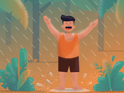 Rain is fun child coloful illustration jungle kid playing rain