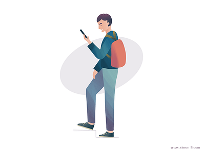 Notification backpack illustration look man notification phone