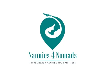 Logo for travelling nanny company baby babycare branding debut logo map nanny nomad pin travel vector