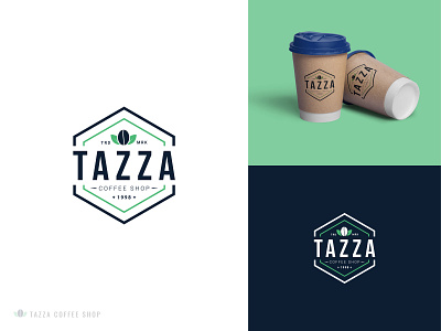 Tazza Coffee Shop blue and white coffee coffee bean coffee shop logo color creative design dribbble green icon logo typography vector white