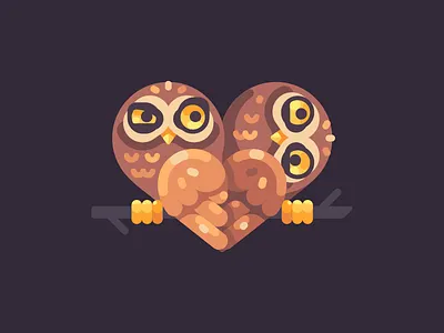 Owls cute flat design funny heart illustration love owl vector