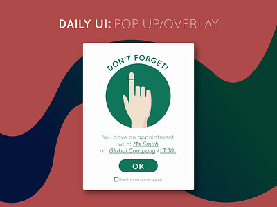 Daily UI Challenge: #016 Pop-Up/Overlay app app interface color color sheme daily 100 daily 100 challenge daily ui daily ui pop up overlay design illustration interface pop up pop up page reminder ui vector website