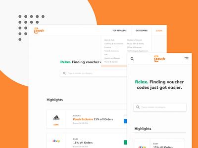 Pouch | Simplified Voucher Code Website coupons deals desktop mobile promo codes ui design uidesign uidesigner voucher code