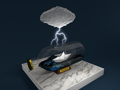 Rock the boat. 3d blender boat bottle cycles storm thunder