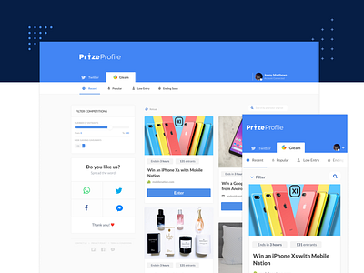 Prizeprofile | Competition Feed desktop feed icons london mobile navigation navigation bar navigation design navigation menu product feed social share tabs tags ui ux design ui designer ui designers uidesign ux design ux ui