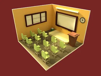 Isometric Low Poly Classroom 3d art blender enviroment graphics design isometric low poly low poly art minimalist modeling