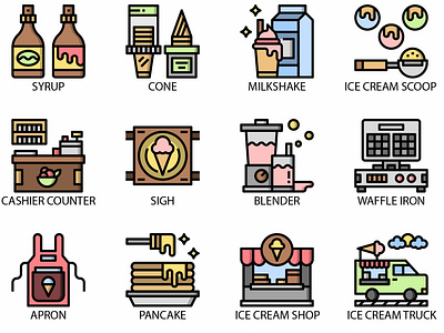 Ice Cream Shop Filloutline design flat ice cream ice cream shop icon icons illistration shop vector