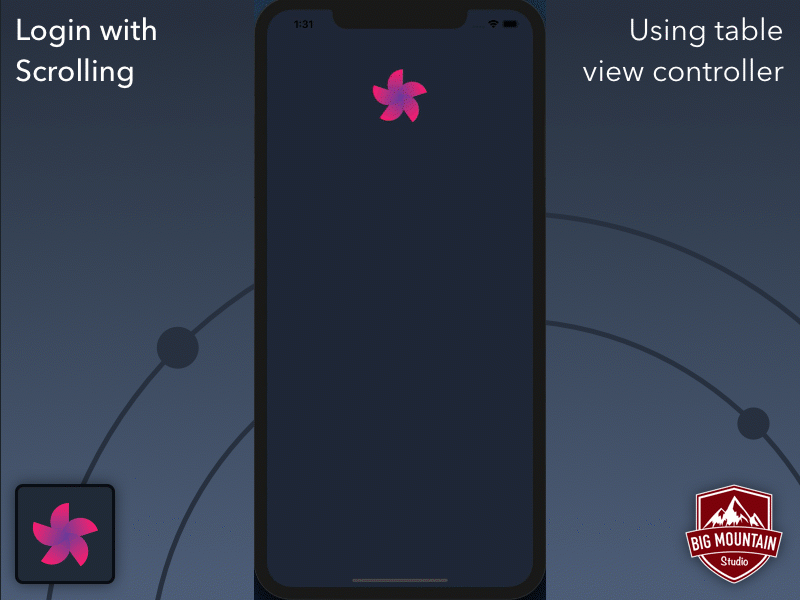 Login Screen with Scrolling animation bigmountainstudio design ios mobile mobile ui swift ui xcode
