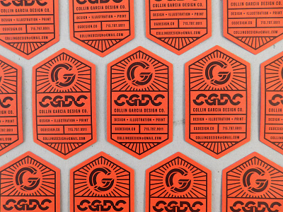 CGDC Business Cards black business card diecut hexagon letterpress logo monogram orange personal branding typography