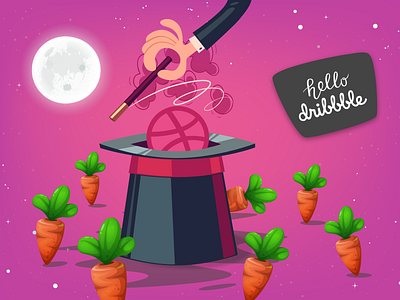 First shot for a long time dribbble first shot illustration illustration art magic rabbit space art vector