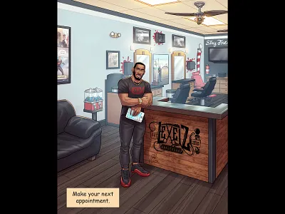 Levelz Barber Shop Front Desk Commission art artwork barber shop commission commissioned art digital art drawing illustration photoshop