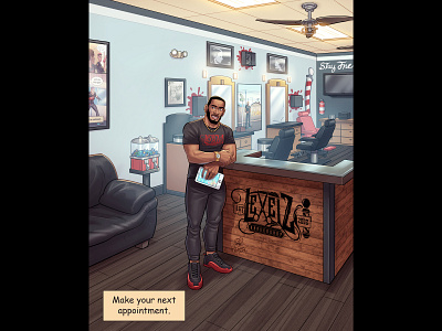 Levelz Barber Shop Front Desk Commission art artwork barber shop commission commissioned art digital art drawing illustration photoshop