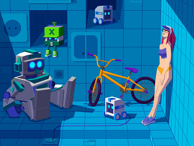 Xhyle workshop 2d adobe illustrator bikegirl bmx illustration robots vector