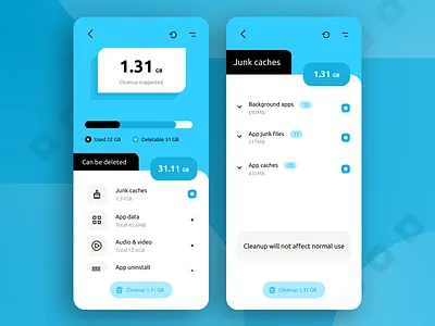 Phone cleaner app clean cleaner info screen mobile simple design ui