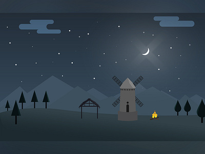 Cold Night - Minimal Illustration concept design fire illustraion minimal design moon night night scene vector