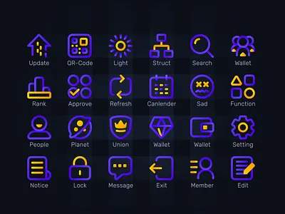 Icon Set approve canlender edit exit function icon light lock member message planet qr code refresh sad search setting struct union update wallet