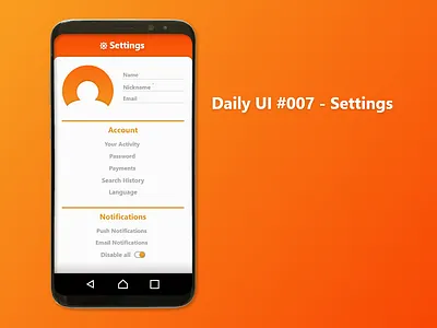 Settings - Finance App - DailyUI #007 account adobexd app art concept dailyui dailyui 001 design details inspiration name orange profile ptototype red settings smooth snapchat user ux