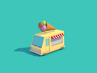 Ice Cream Truck 3d 3d art 3d artist animation c4d car cinema 4d design ice cream illustration low poly low poly art render truck