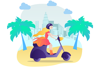 Girl Riding Motorbike beach bike bike ride city scape city skyline graphic art hair helmet helmets illustation motor bike motorbike motorcycle motorcyclist nature ride riding scooter scooters tree