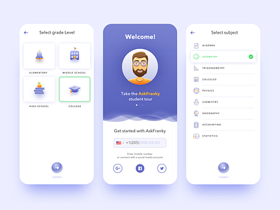 AskFranky Select screens clean design education app icon illustration interface mobile app design services ui user experience design ux