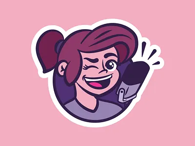 A Wink and a Smile character design girl illustration logo mic microphone sticker vibrant woman