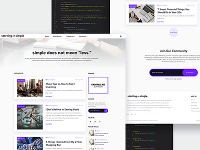 Starting with Simple Blog Design blog blog cover blog design blog graphic bootstrap branding card design code code editor finance personal finance product design purple simple ui ux website website design