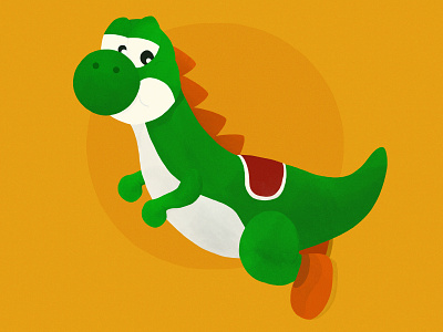 Yoshi! 90s digital illustration dinosaur fan art fanart green happy illustration ipad pro mario bros nintendo procreate snes super mario world super nintendo texture video game yellow yoshi