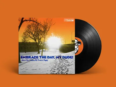 Embrace the Day, My Dude! Music That Makes Me Fuckin' Happy cover graphic burger mockup playlist spotify