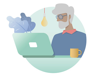 Old guy working illustration